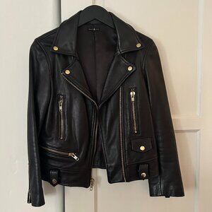 Rare Elliot Label Black Leather Bomber Jacket
